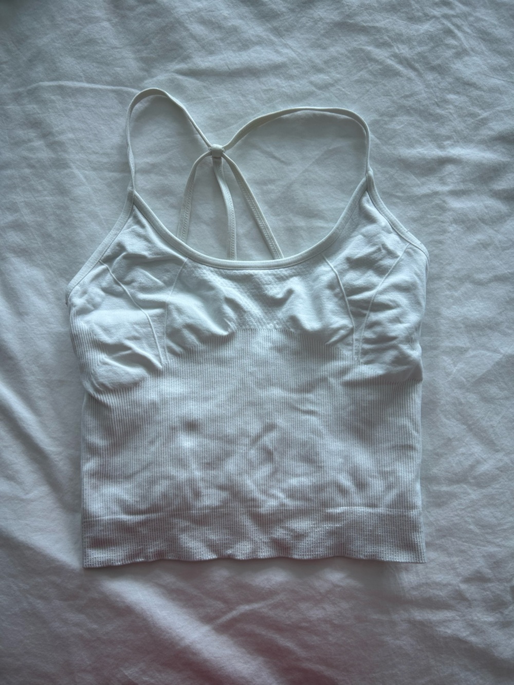 Alala White Ribbed Cropped Yoga Top